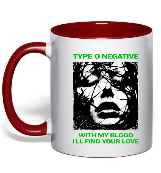 Чашка с цветной ручкой Type O Negative with my blood Красный фото