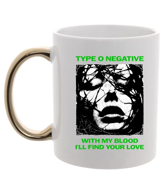 Чашка с цветной ручкой Type O Negative with my blood Золото фото