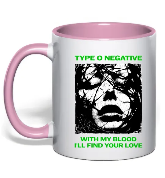 Чашка с цветной ручкой Type O Negative with my blood Нежно розовый фото