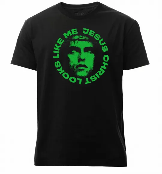 Мужская премиум футболка Jesus looks like me Черный фото