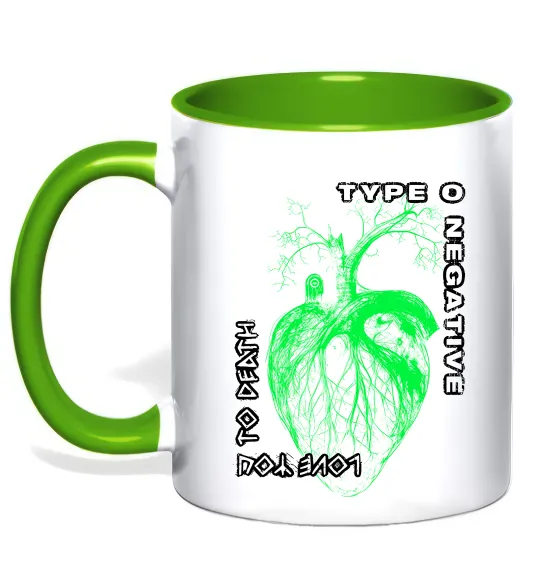 Чашка с цветной ручкой Type O Negative heart Лаймовый фото