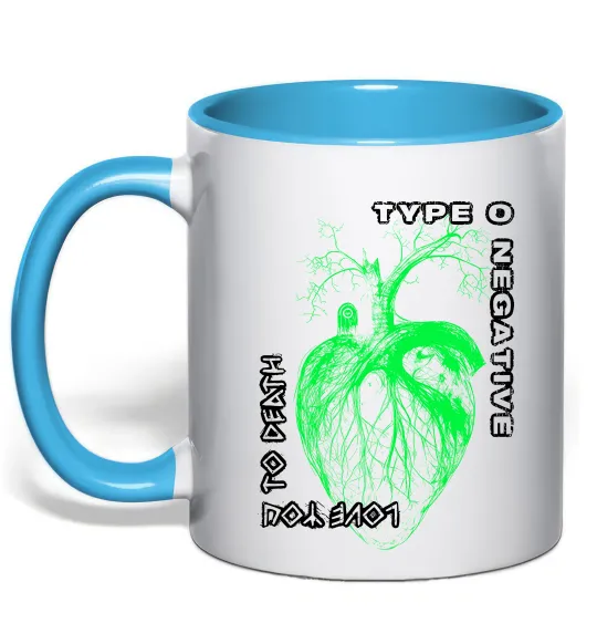 Чашка з кольоровою ручкою Type O Negative heart Блакитний фото