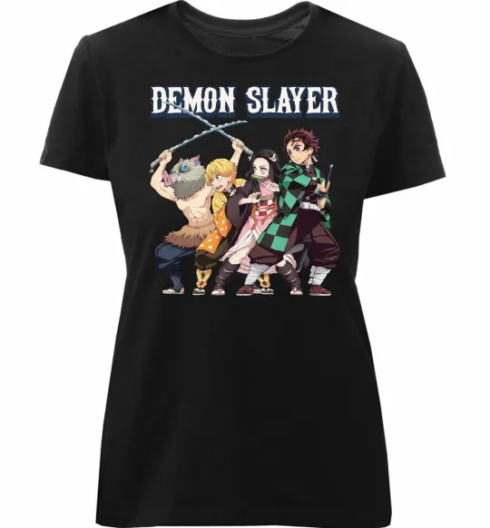 Женская премиум футболка Demon Slayer Черный фото