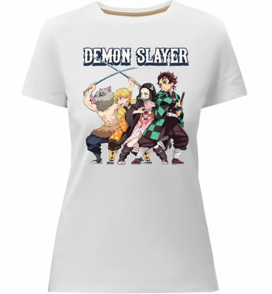 Женская премиум футболка Demon Slayer Белый фото