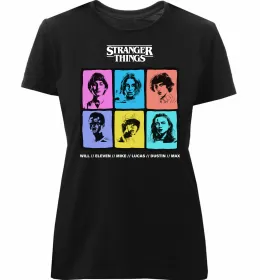Женская премиум футболка Stranger things ABCD Черный фото