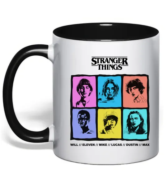 Чашка з кольоровою ручкою Stranger Things photos Чорний фото