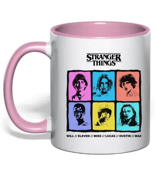 Чашка з кольоровою ручкою Stranger Things photos Ніжно рожевий фото