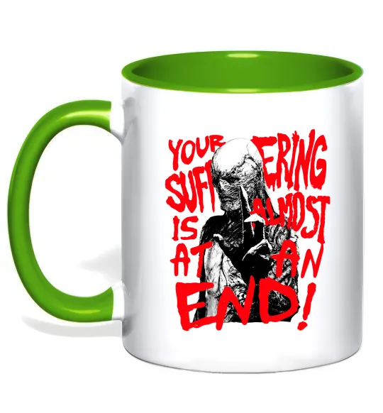 Чашка з кольоровою ручкою Stranger things Suffering at an end Зелений фото