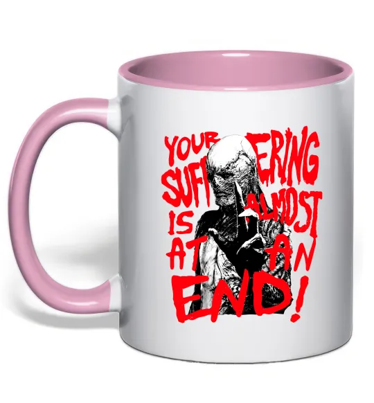 Чашка з кольоровою ручкою Stranger things Suffering at an end Ніжно рожевий фото