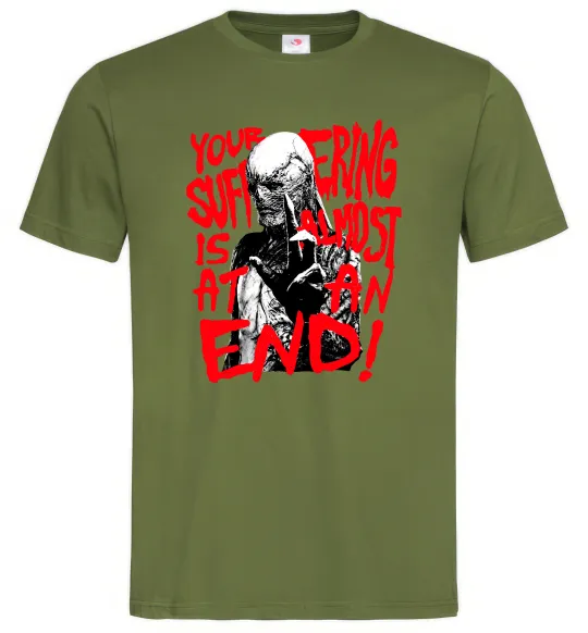 Мужская футболка Stranger things Suffering at an end Оливковый фото