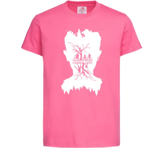 Дитяча футболка Stranger things dark forest Яскраво-рожевий фото