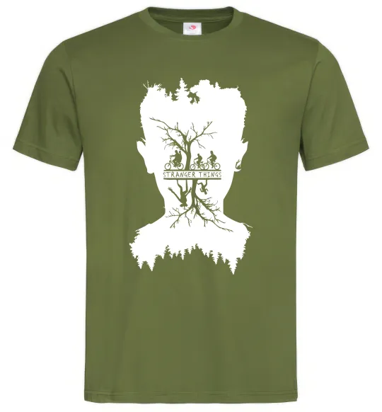 Мужская футболка Stranger things dark forest Оливковый фото
