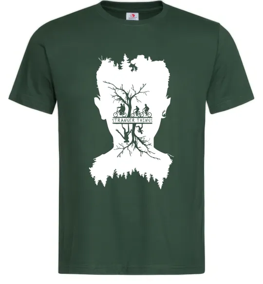 Мужская футболка Stranger things dark forest Темно-зеленый фото