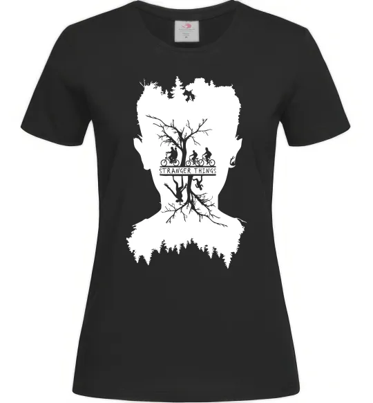 Жіноча футболка Stranger things dark forest Чорний фото