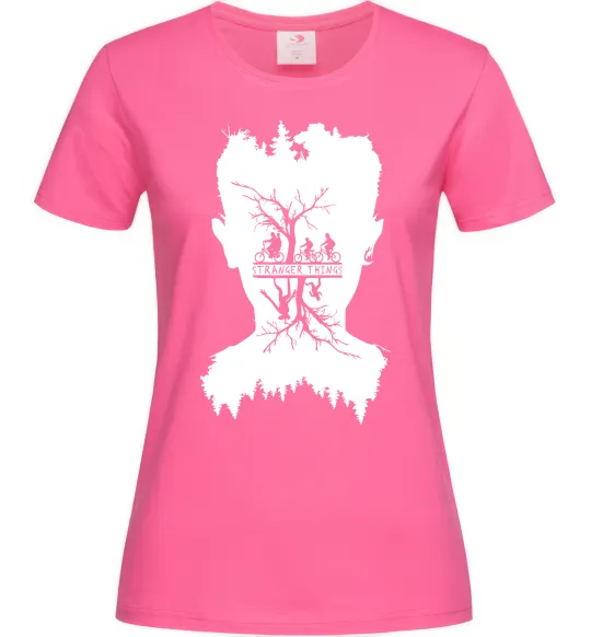 Жіноча футболка Stranger things dark forest Яскраво-рожевий фото
