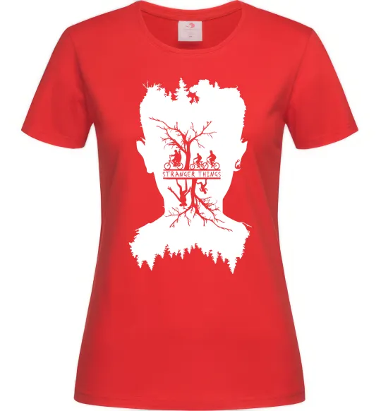 Жіноча футболка Stranger things dark forest Червоний фото