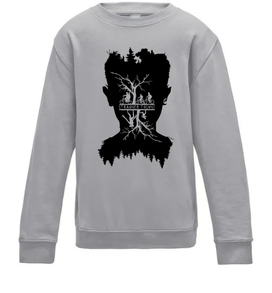 Детский Свитшот Stranger things dark forest Серый меланж фото