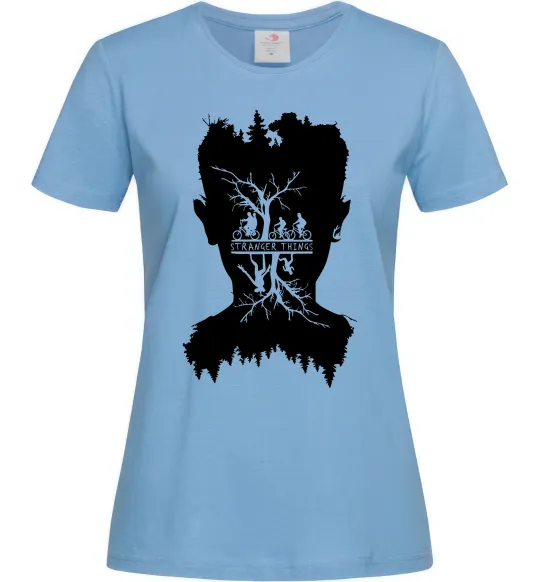 Жіноча футболка Stranger things dark forest Блакитний фото