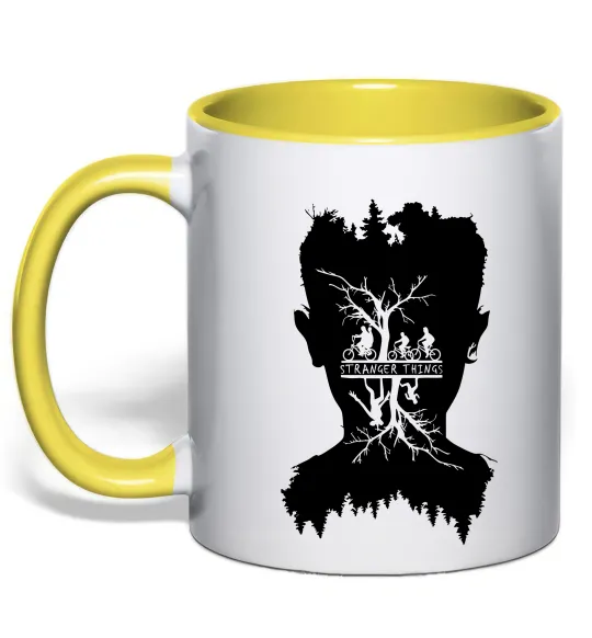Чашка з кольоровою ручкою Stranger things dark forest Сонячно жовтий фото