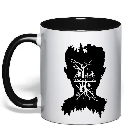 Чашка з кольоровою ручкою Stranger things dark forest Чорний фото