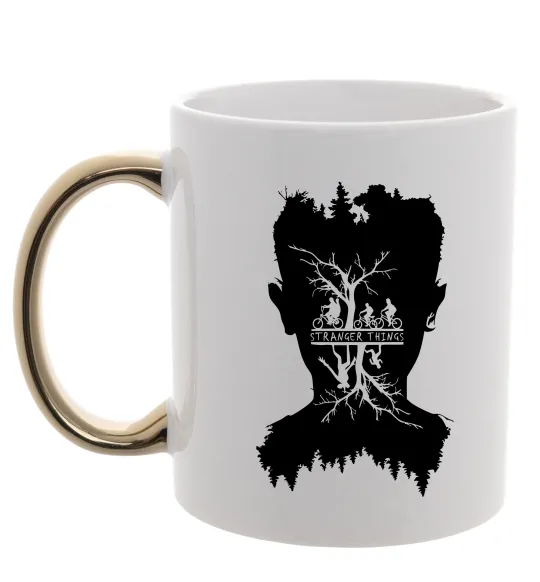 Чашка з кольоровою ручкою Stranger things dark forest Золото фото