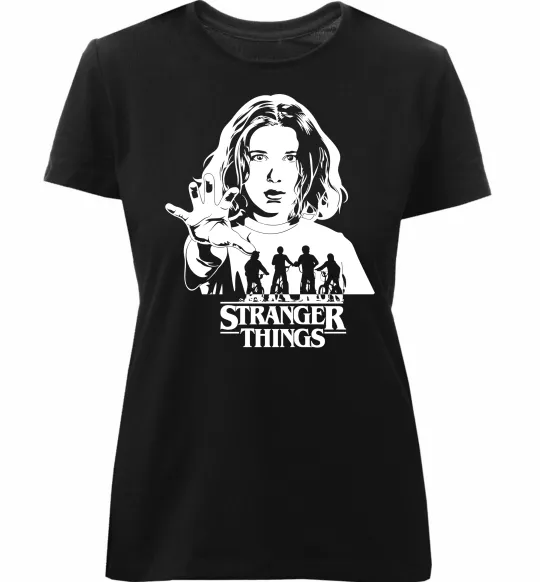 Женская премиум футболка Stranger things Eleven Черный фото