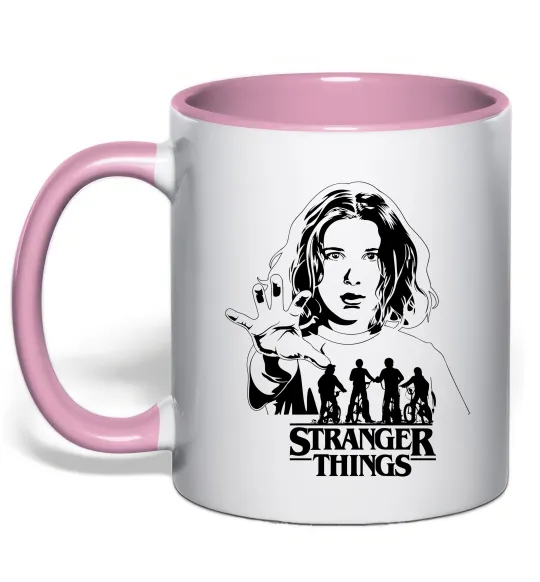 Чашка с цветной ручкой Stranger things Eleven Нежно розовый фото