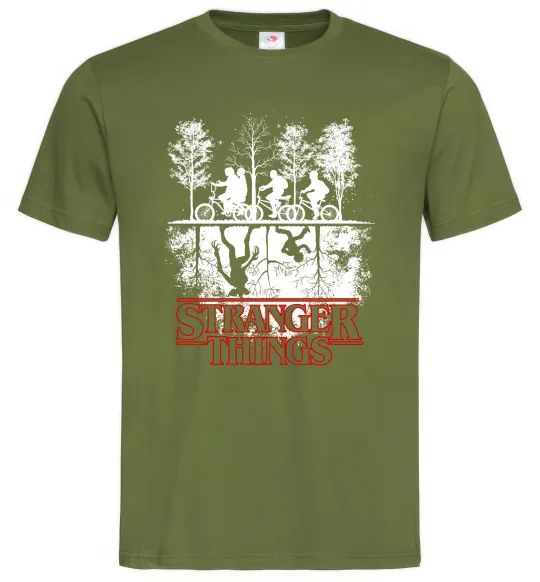 Мужская футболка Stranger things other side Оливковый фото