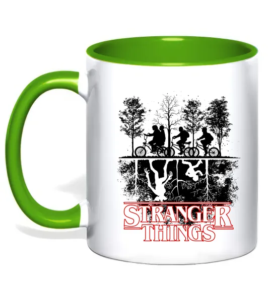 Чашка з кольоровою ручкою Stranger things other side Лаймовий фото