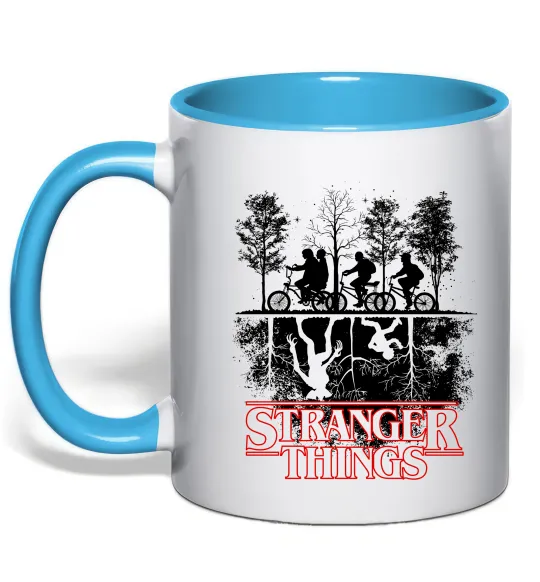 Чашка с цветной ручкой Stranger things other side Голубой фото