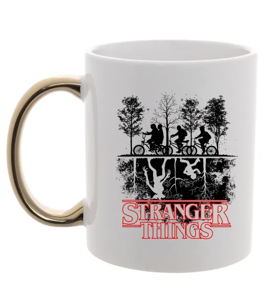 Чашка с цветной ручкой Stranger things other side Золото фото