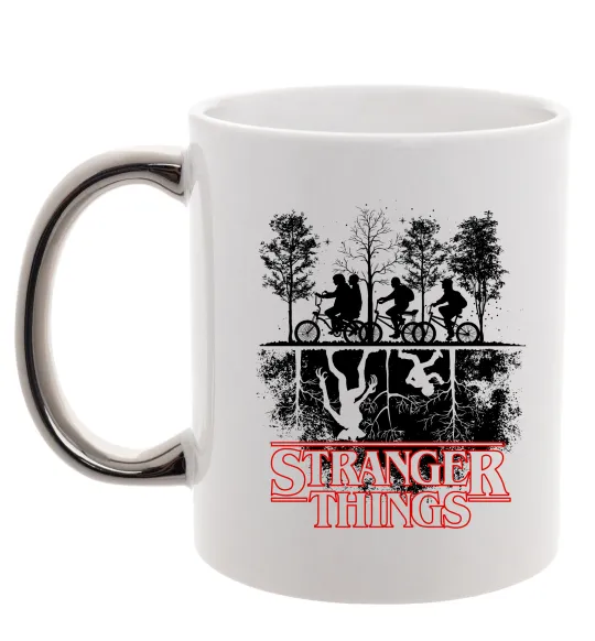 Чашка с цветной ручкой Stranger things other side Серебро фото