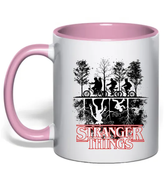 Чашка с цветной ручкой Stranger things other side Нежно розовый фото
