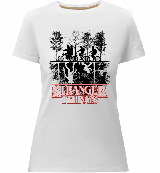 Жіноча преміум футболка Stranger things other side Білий фото