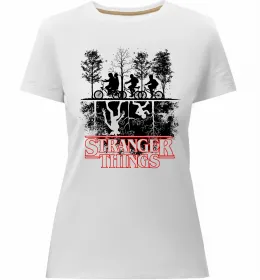 Женская премиум футболка Stranger things ABCD Черный фото