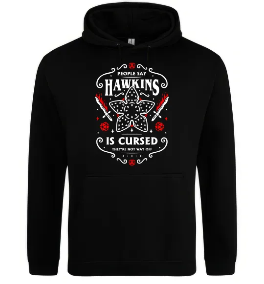 Мужская толстовка (худи) Hawkins is cursed Stranger things Черный фото