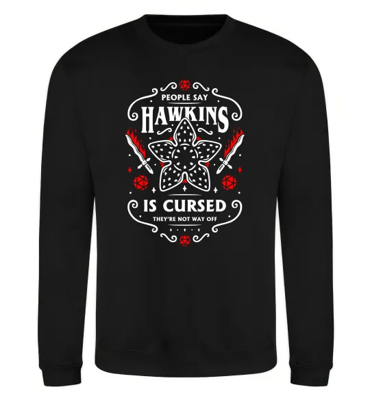 Свитшот Hawkins is cursed Stranger things Черный фото