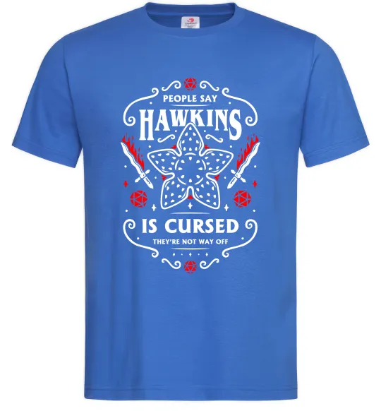Мужская футболка Hawkins is cursed Stranger things Ярко-синий фото