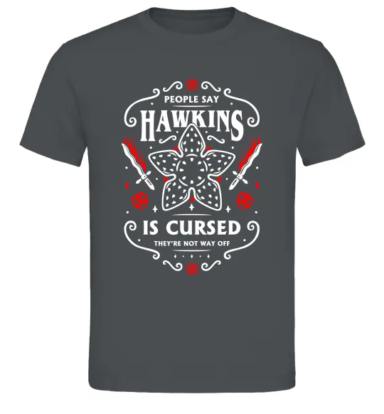 Мужская футболка Hawkins is cursed Stranger things Графит фото