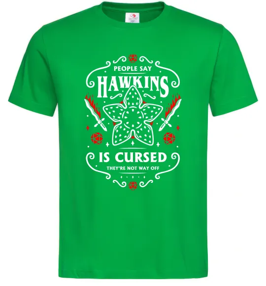 Мужская футболка Hawkins is cursed Stranger things Зеленый фото