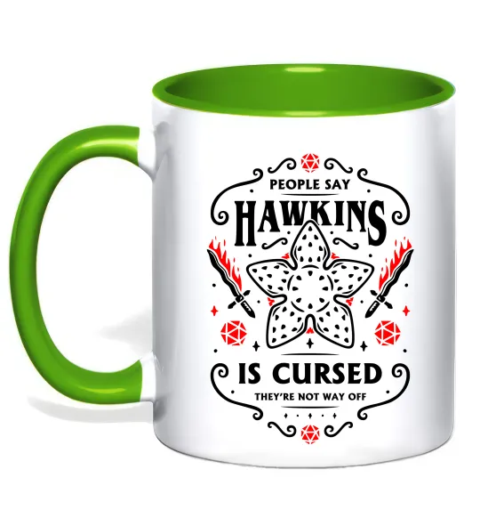 Чашка с цветной ручкой Hawkins is cursed Stranger things Зеленый фото