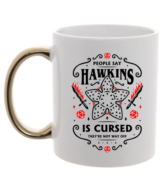 Чашка с цветной ручкой Hawkins is cursed Stranger things Золото фото