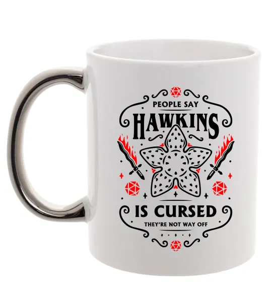 Чашка с цветной ручкой Hawkins is cursed Stranger things Серебро фото