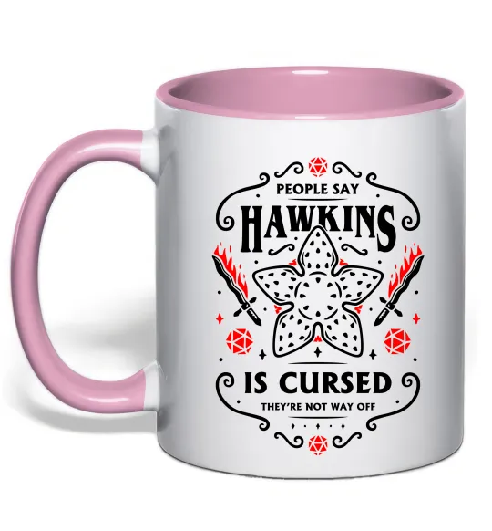 Чашка с цветной ручкой Hawkins is cursed Stranger things Нежно розовый фото