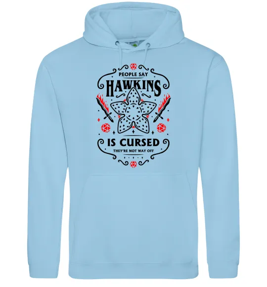 Чоловіча толстовка (худі) Hawkins is cursed Stranger things Блакитний фото