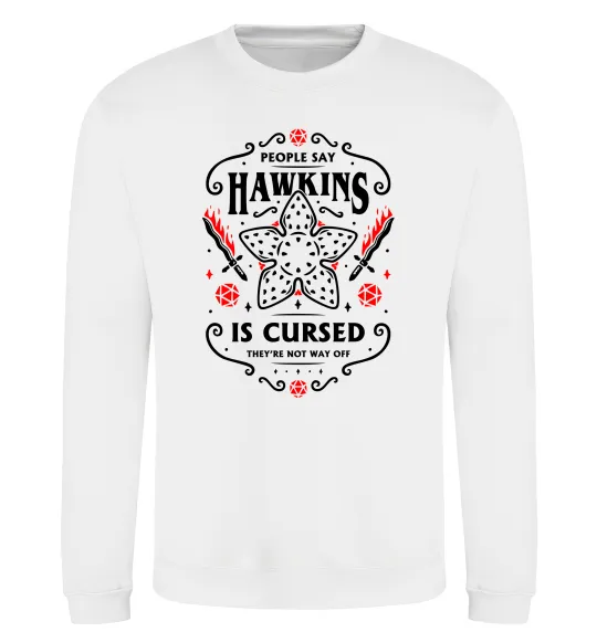 Свитшот Hawkins is cursed Stranger things Белый фото