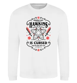 Свитшот Hawkins is cursed Stranger things Белый фото