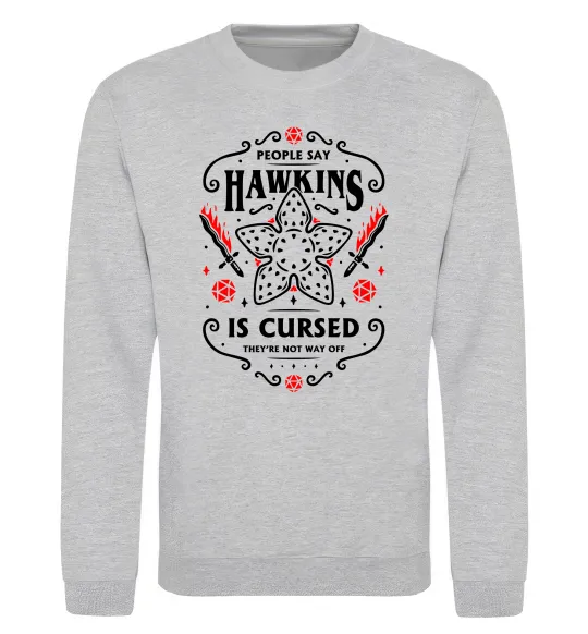Свитшот Hawkins is cursed Stranger things Серый меланж фото