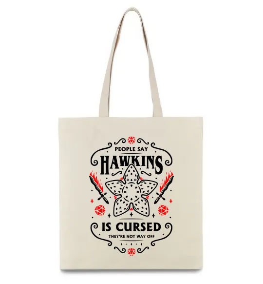 Эко-сумка Hawkins is cursed Stranger things Бежевый фото