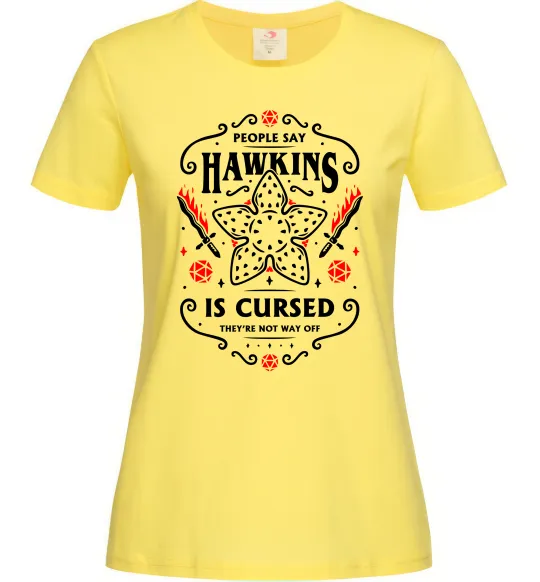 Женская футболка Hawkins is cursed Stranger things Лимонный фото